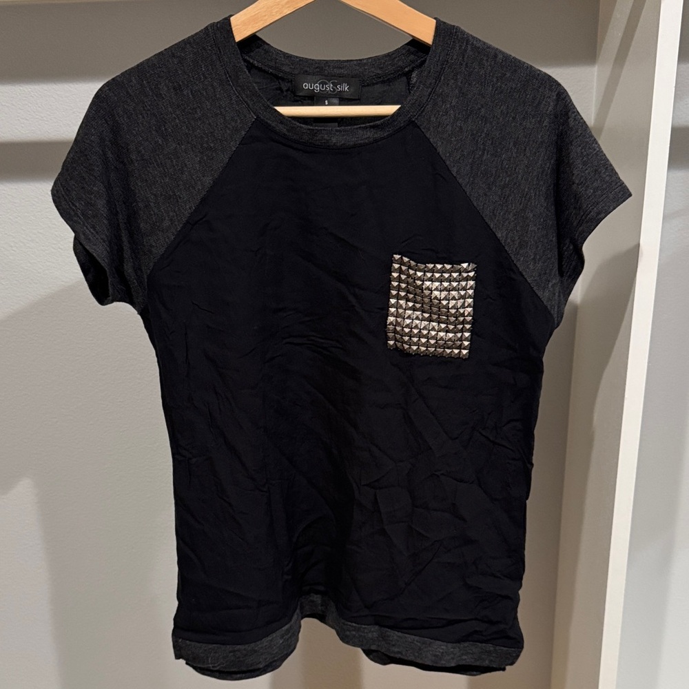 August Silk Charcoal and Black Tee with Metallic Pocket